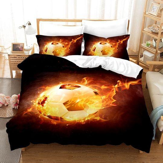 Kids 3D Fire Soccer Teen Bedding Set Gift For Your Girlfriend Boyfriend Gift For Love Gift For Friend Best Valentine Present Holiday Gift