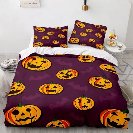 Pumpkin and bat halloween bedding Set Gift For Your Girlfriend Boyfriend Gift For Love Gift For Friend Best Valentine Present Holiday Gift