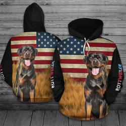 Rottweiler Dog 3D All Over Print Pullover Hoodie, 3D Hoodie For Men, USA Flag