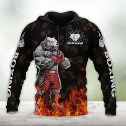 Pitbull Boxing 3D All Over Printed Hoodie Gift For Friends, Dog Lovers