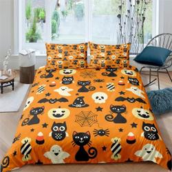 Cute pumpkin, owl and black cat Halloween Bedding Set Gift For Your Girlfriend Boyfriend Gift For Love Gift For Friend Best Valentine Present Holiday Gift