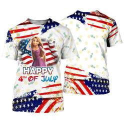 Rapunzel Tangled July 4th USA Flag Patterns Disney Cartoon Outfits Unisex Casual T-shirts Meaningful Gift For Family Gift For Boyfriend Valentine Gift