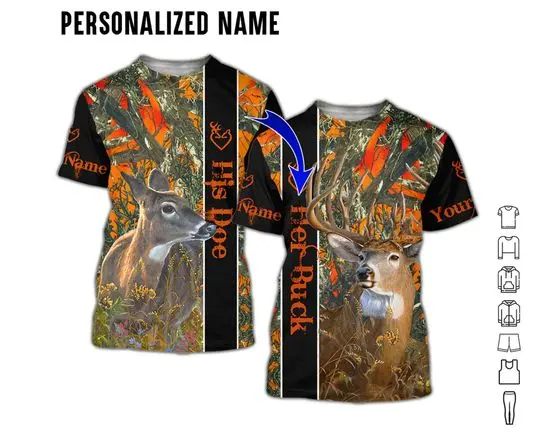 Personalized Name Buck n Doe Deer Hunting 3D All Over Printed Shirt Meaningful Gift For Family Gift For Boyfriend Valentine Gift