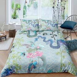 Dragon and koi fish on light green oriental Bedding Set Gift For Your Girlfriend Boyfriend Gift For Love Gift For Friend Best Valentine Present Holiday Gift