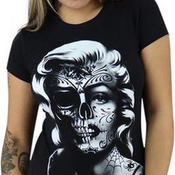 Sugar Skull Tattoo Womens Shirt Original Hollywood Bombshell Day of The Dead Tee Meaningful Gift For Family Gift For Boyfriend Valentine Gift