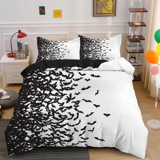 Flying bats Halloween Bedding Set Gift For Your Girlfriend Boyfriend Gift For Love Gift For Friend Best Valentine Present Holiday Gift