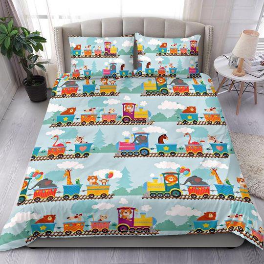 Trains Bedding Set, Duvet Cover, Bedroom Decor, Bedroom Set Gift For Your Girlfriend Boyfriend Gift For Love Gift For Friend Best Valentine Present Holiday Gift