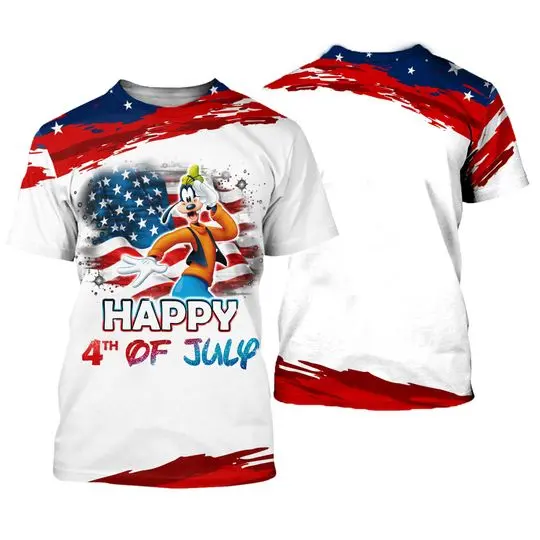 Goofy Dog July 4th USA Flag Patterns Disney Cartoon Outfits Unisex Casual T-shirts Meaningful Gift For Family Gift For Boyfriend Valentine Gift
