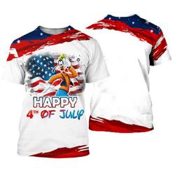 Goofy Dog July 4th USA Flag Patterns Disney Cartoon Outfits Unisex Casual T-shirts Meaningful Gift For Family Gift For Boyfriend Valentine Gift