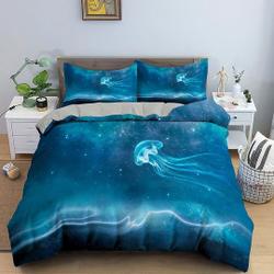 Electrifying jellyfish bedding azure blue Bedding SetsGift For Your Girlfriend Boyfriend Gift For Love Gift For Friend Best Valentine Present Holiday Gift