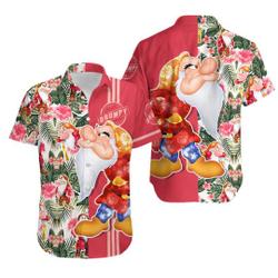 Grumpy Dwarf Floral Hawaii Beach Pattern Disney Hawaiian Button Down Shirt Gift For Your Girlfriend Boyfriend Gift For Love Gift For Friend Best Valentine Present Holiday Gift