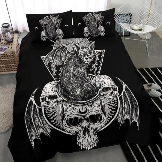 Skull Gothic Bat Wing Cat Bedding Set Gift For Your Girlfriend Boyfriend Gift For Love Gift For Friend Best Valentine Present Holiday Gift