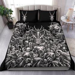 Skull Satanic Pentagram Winged Satanic Goat Demon Zombie  Bedding Set Gift For Your Girlfriend Boyfriend Gift For Love Gift For Friend Best Valentine Present Holiday Gift