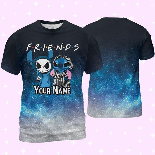 Personalized Disney Stitch and Jack Skellington 3D T-shirt Meaningful Gift For Family Gift For Boyfriend Valentine Gift