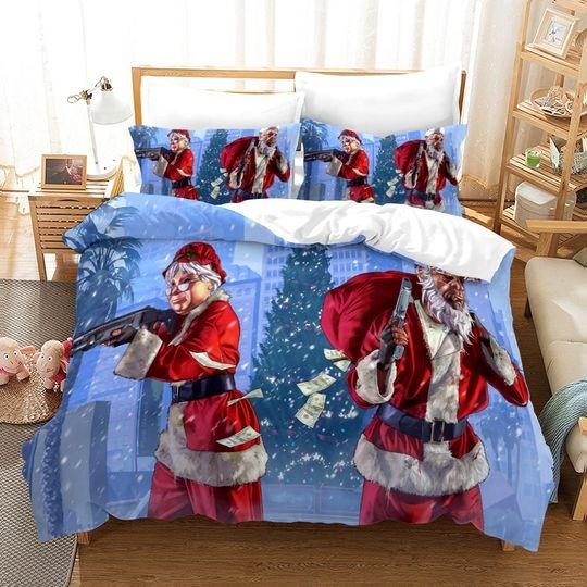 Bedding Set Santa Claus with Gun Robbers Theme on Christmas DayGift For Your Girlfriend Boyfriend Gift For Love Gift For Friend Best Valentine Present Holiday Gift