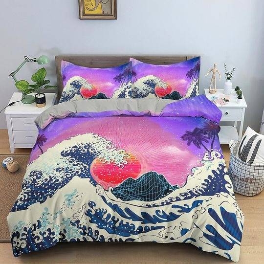 The Great Wave of Kanagawa Bedding Set Gift For Your Girlfriend Boyfriend Gift For Love Gift For Friend Best Valentine Present Holiday Gift