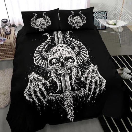 Demon Skull Viking Sword 3 Piece Bedding Set Gift For Your Girlfriend Boyfriend Gift For Love Gift For Friend Best Valentine Present Holiday Gift