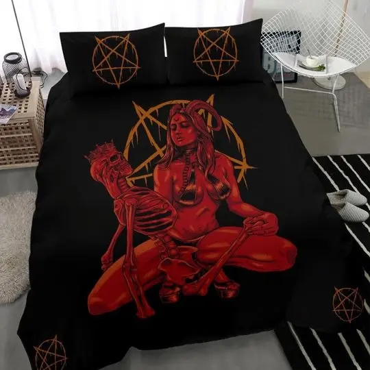 Skull Satanic Pentagram Occult Demon Bedding Set Gift For Your Girlfriend Boyfriend Gift For Love Gift For Friend Best Valentine Present Holiday Gift