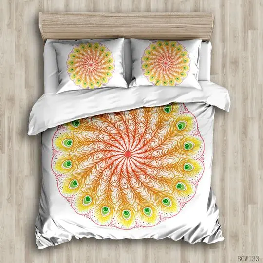 3D Yellow Peacock Feather Printed Pillow Bedding Set Gift For Your Girlfriend Boyfriend Gift For Love Gift For Friend Best Valentine Present Holiday Gift