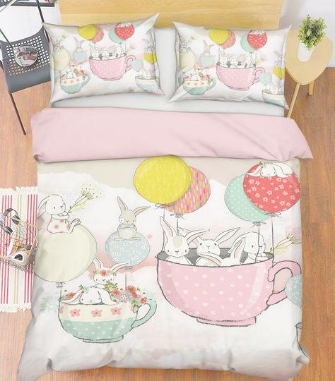 3D Balloons And Bunnies ZZD318 Duvet Cover Bedding Set Gift For Your Girlfriend Boyfriend Gift For Love Gift For Friend Best Valentine Present Holiday Gift