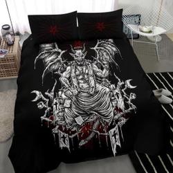 Skull Satanic Demon Belial With Pentagram Bedding Set Gift For Your Girlfriend Boyfriend Gift For Love Gift For Friend Best Valentine Present Holiday Gift