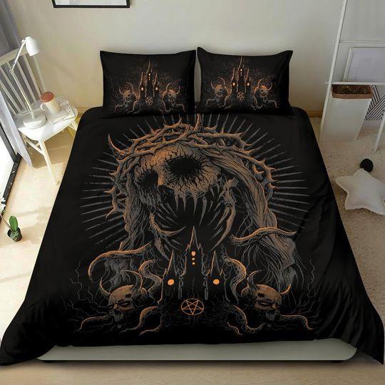 Skull Demon Zombie Savior Satanic Church Bedding Set Gift For Your Girlfriend Boyfriend Gift For Love Gift For Friend Best Valentine Present Holiday Gift