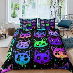 Witchy cat 90s neon Halloween Bedding Set Gift For Your Girlfriend Boyfriend Gift For Love Gift For Friend Best Valentine Present Holiday Gift