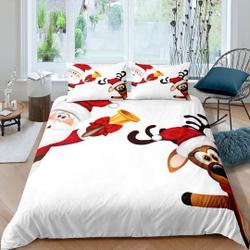 Santa Claus and reindeer white Bedding Set Gift For Your Girlfriend Boyfriend Gift For Love Gift For Friend Best Valentine Present Holiday Gift