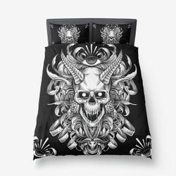 Skull Demon Horn 3 Piece Microfiber Bedding Set Gift For Your Girlfriend Boyfriend Gift For Love Gift For Friend Best Valentine Present Holiday Gift