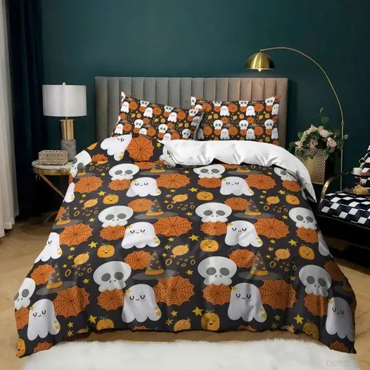 Cute ghost skull web halloween bedding Set Gift For Your Girlfriend Boyfriend Gift For Love Gift For Friend Best Valentine Present Holiday Gift