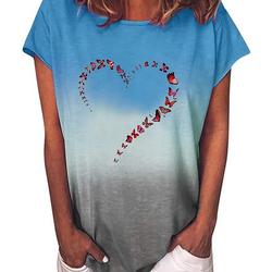 Tops for Women Casual Summer Loose O-Neck Butterfly Print Short Sleeve Gradient Strappy Cold Shoulder T-Shirt Blouse Meaningful Gift For Family Gift For Boyfriend Valentine Gift
