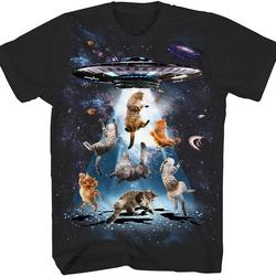 UFO Cats Kitten Cat Lover Outerspace Planets Stars Galaxy Graphic T-Shirt Meaningful Gift For Family Gift For Boyfriend Valentine Gift