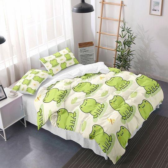 Frog Duvet Cover, Green Cartoon Frog Bedding SetsGift For Your Girlfriend Boyfriend Gift For Love Gift For Friend Best Valentine Present Holiday Gift