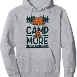 Camp More Worry Less Retro Graphic Camp Pullover Hoodie