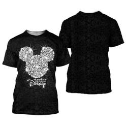 Mickey Head Black Silver Glitter Bling Patterns Disney Outfits Unisex Casual T-shirts Meaningful Gift For Family Gift For Boyfriend Valentine Gift