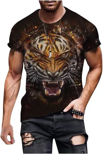 Mens 3D Printed Summer Casual Short Sleeve T Shirts with Cool Tiger Meaningful Gift For Family Gift For Boyfriend Valentine Gift