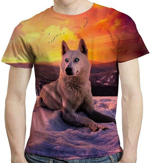 Wolf 3D Print Tee, Short Sleeve Crew Neck T-Shirt Meaningful Gift For Family Gift For Boyfriend Valentine Gift