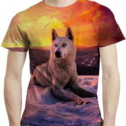 Wolf 3D Print Tee, Short Sleeve Crew Neck T-Shirt Meaningful Gift For Family Gift For Boyfriend Valentine Gift