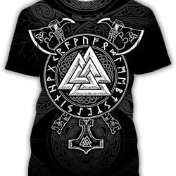 Viking Symbol Odin Raven Tattoo 3D T-Shirt Meaningful Gift For Family Gift For Boyfriend Valentine Gift