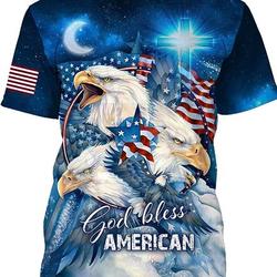 American Flag with Bald Eagle and Cross in Galaxy T Shirt Meaningful Gift For Family Gift For Boyfriend Valentine Gift