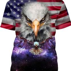 Bald Eagles Flying in Galaxy and American Flag T Shirt Meaningful Gift For Family Gift For Boyfriend Valentine Gift