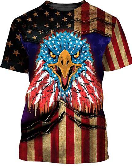 Bald Eagles with American Flag T Shirt 3D Meaningful Gift For Family Gift For Boyfriend Valentine Gift
