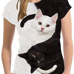 FEISI22 Unisex Fashion 3D Print T-Shirts Funny Graphics Pattern Crewneck Short Sleeve Tees Cat T-Shirts for Mens Womens Meaningful Gift For Family Gift For Boyfriend Valentine Gift
