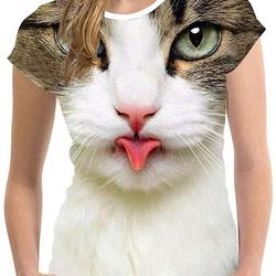 Womens Shirt 3D Cat Print T-Shirt Casual Tee Tops Summer Short Sleeve Blouse Pet Lovers Gift Meaningful Gift For Family Gift For Boyfriend Valentine Gift