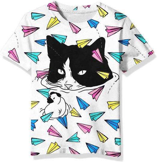 EOWJEED Boys Girls Shirts Short Sleeve 3D Print Graphic Funny Colorful Summer Tee Shirts for Kids 6-16 Years Meaningful Gift For Family Gift For Boyfriend Valentine Gift