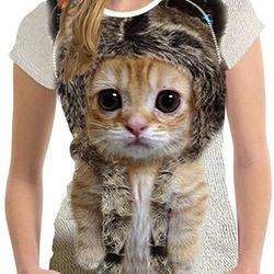 Cute Cat Printed Shirt for Women's Fashion 3D Graphic Tee Tops Casual Crewneck Short Sleeve Blouse Plus Size T-Shirts Meaningful Gift For Family Gift For Boyfriend Valentine Gift