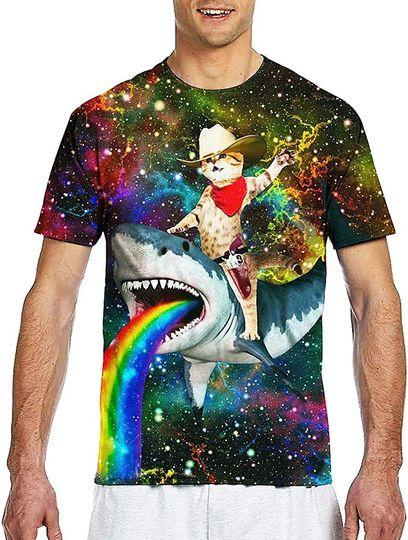 Moc.Deamiarr cat Riding Shark Shirt 3D Printed Summer Men's Youth Teen Boys T Shirts Cool Graphic Workout Tees Top Meaningful Gift For Family Gift For Boyfriend Valentine Gift
