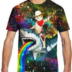 Moc.Deamiarr cat Riding Shark Shirt 3D Printed Summer Men's Youth Teen Boys T Shirts Cool Graphic Workout Tees Top Meaningful Gift For Family Gift For Boyfriend Valentine Gift