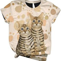 Women Plus Size Tops Short Sleeve 3D Kitty Cat Printed O-Neck Tee T-Shirt Blouse Meaningful Gift For Family Gift For Boyfriend Valentine Gift