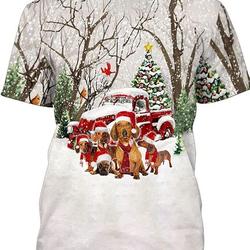 Mens 3D Graphic Printed Christmas Tree T Shirt Dachshund Dogs Wearing Santa Hats Novelty Tee for Adults Meaningful Gift For Family Gift For Boyfriend Valentine Gift